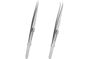CC LOT 2Pcs Professional Diamond Tweezers Gem Stone Tweezers Jewelry Tweezers Stainless Steel Slide Locking Non-slip Pointed Tip Tweezers with Slot for Jewelers Making