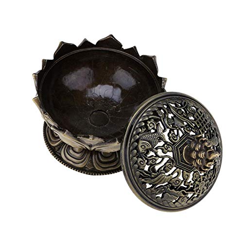 Secret for Longevity Gold Brass Bronze Antique Chinese Asian Style Lotus Flower Incense Burner Pot w/Stick Cone Coil Holder w/White Sage Cones Zen Buddha Buddhist Meditation Decor Gift Set