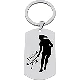 Personalized Field Hockey Keychain • Custom Engraved Stainless Steel Rectangle Pendant with Name & Number • Gift for Players, Teams & Coaches