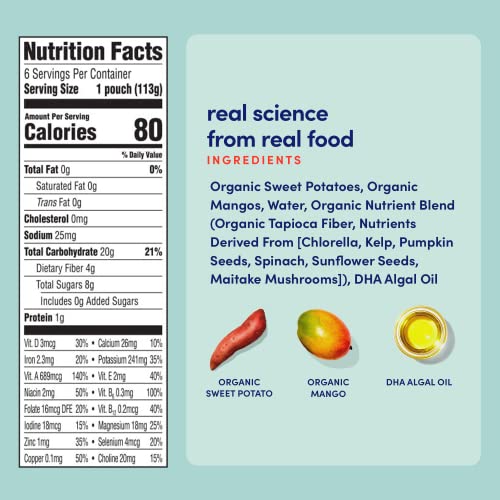 Cerebelly Baby Food Pouch – Sweet Potato Mango, Organic Fruit & Veggie Purees, Great Snack for Toddlers, 16 Brain-supporting Nutrients from Superfoods, No Added Sugar