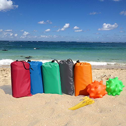 Home Queen Beach Pocket Blanket, Compact Beach Blanket for Camping, Hiking -Waterproof Sand Free Mat 78" x 55" Rug Avoid Sand Dirt - Picnic Blanket with 4 Anchor Stakes (Teal, 78 x 57 inch)
