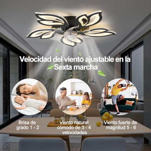 Dopwii Ventilador de techo con luz LED y mando a distancia, 3 colores regulables y 6 velocidades de viento, apto para salón, dormitorio, cocina, sala de estudio