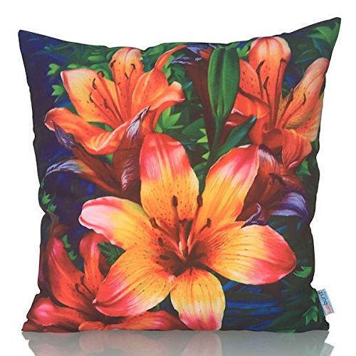 Sunburst Outdoor Living 24" x 24" (No Piping) ORANGE LILY Flower
Decorative Throw Pillow Cushion Cover for Couch, Bed, Sofa or Patio -
Only Case, No Insert
