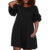 Nemidor Plus Size Casual Dresses for Curvy Women Summer Ruffle Sleeve T-Shirt Swing Mini Dress with Pocket 14-26