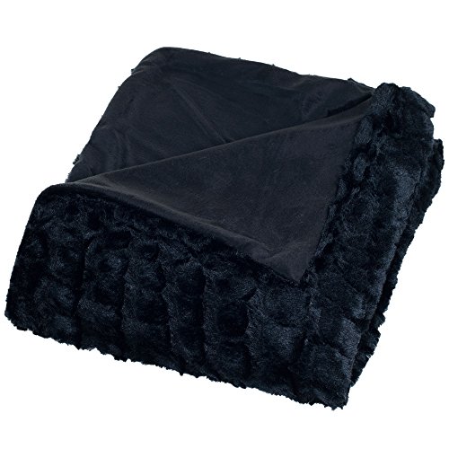 Bedford Home Plush Croc Embossed Faux Fur Mink Throw Blanket, Black