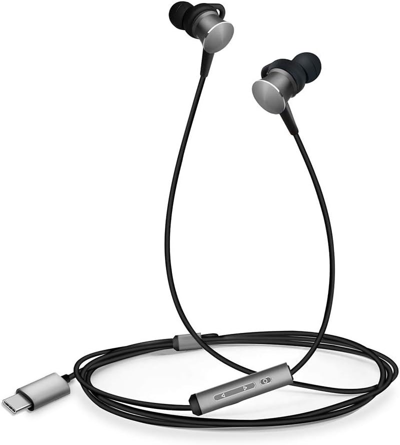Type C Headphones Ecoker Hi-Fi Digital Stereo Earbuds in-Ear Noise Cancelling Earphones with Mic for Google Pixel 2/3/XL, Huawei Mate 10/20/P20/Pro, Moto Z/2/3, HTC U11/12, Essential PH-1 - Gray