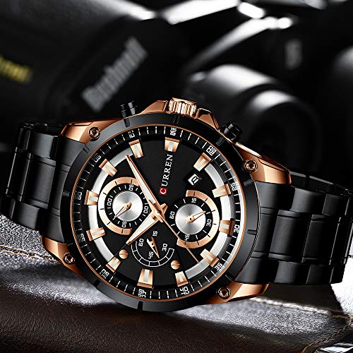 Cronógrafo Negro Hombres Relojes Moda Deportes Hombre Reloj de Pulsera Correa de Cuero Calendario - Imagen 6
