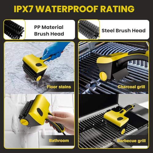 Electric Grill Brush for Outdoor, Cordless Rechargeable Automatic Grill Cleaner with Water & Cleaning Solution Tank, IPX7 Waterproof BBQ Grill Brush for Grill Grates