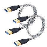 Male to Male USB 3.0 Cable, Besgoods 2-Pack 3FT/1M Short Braided USB Type A to A Cable Cord for Data Transfer, DVD Player, Laptop Cooler and More, White