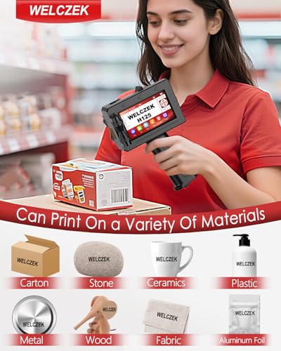 WELCZEK H125 Portable and Manual Inkjet Printer for Text/Logo/QR Code/Date/Batch/Series | Industrial Marking System on Cardboard/Metal/Plastic/Ceramic/Wood/Fabric