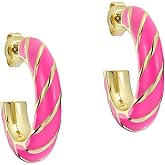 Ted Baker London Tiffany Twist Enamel Hoop Earrings for Women (Gold/Hot Pink)