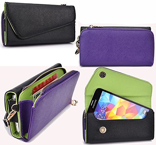 NuVur All in One Universal Wallet Clutch Smartphone Case fit LG G4 Beat, Optimus Zone 3, Bello II, Escape 3|Purple/Black