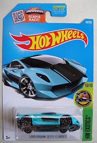 2016 HOT WHEELS HW EXOTICS 10/10 TEAL LAMBORGHINI SESTO ELEMENTO 80/250 SHOWDOWN SCAN & RACE CARD