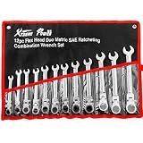 12pcs Flex-Head Combination Wrench Set Ratcheting Duo Metric SAE