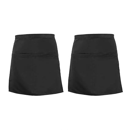 100 Cotton 2 Pockets Waist Apron Kitchen Cooking Restaurant Bistro Half Aprons For Girl Woman White