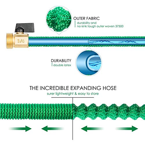 CXRCY Expandable Garden Hose, Double Latex cores 3 Times expanded car wash Hose, 3/4 inch Solid Brass Joints, Extra-Strength Fabrics - Flexible Expansion Metal Hose with 10 Features - Thumbnail 7