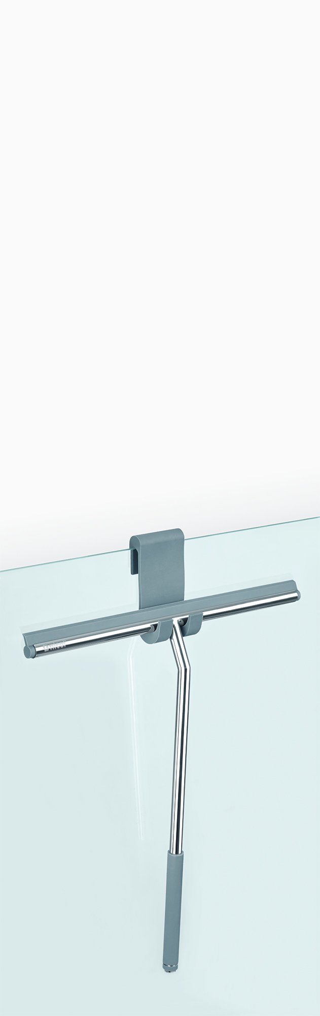 Nicol Johann Stainless Steel Squeegee Wide Wiper Blade and Extra Long Handle, Silicone Hooks for Shower Screen, Shiny Chrome-Plated, 2.8 x 32 x 35.5 cm