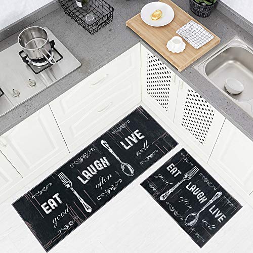 Carvapet 2 Pieces Kitchen Rug Set NonSlip Backing Mat Throw Rug for