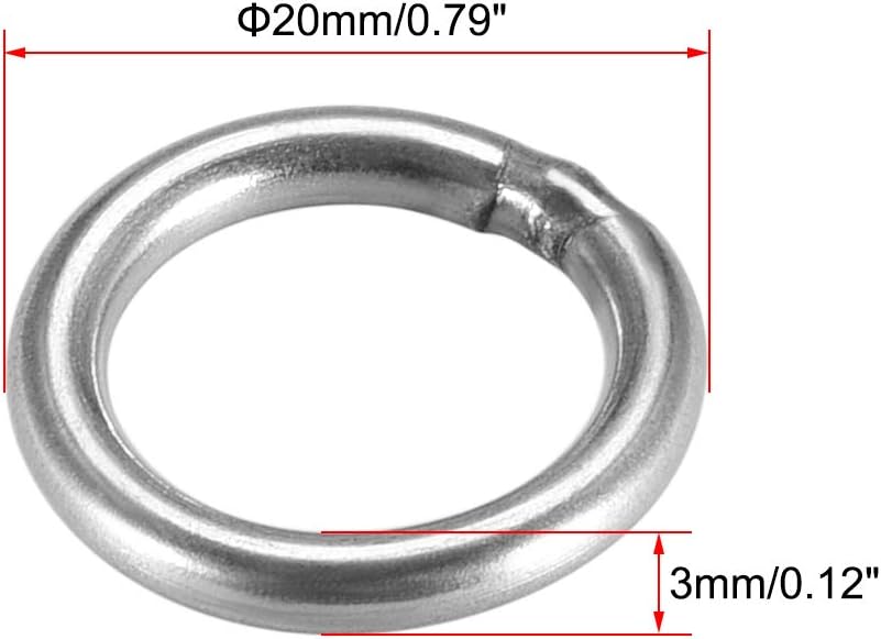 sourcing map 201 Stainless Steel O Ring 20mm(0.79") Outer Diameter 3mm Thickness Strapping Welded Round Rings 20pcs - Image 3