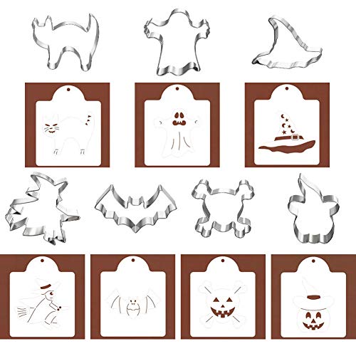 Halloween Cookie Cutters, Hibery 7-Piece Metal Cookie Cutter Set with Pumpkin, Bat, Ghost, Skull, Cat, Witch & Witch Hat