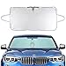 Felizcoche Big Size Windshield Sun Shade Rectangle Rings Silver UV Reflector Universal Fit Inside Use for Summer Reduce Heat,Outside Use for Winter Block Snow 65“x33”with Ear