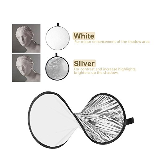 Photo Light Sun Reflectors 32inch (80cm) 2 in 1 Round Mulit Collapsible Photography Reflector Silver and White for Camera Flash Lighting Photo Shooting