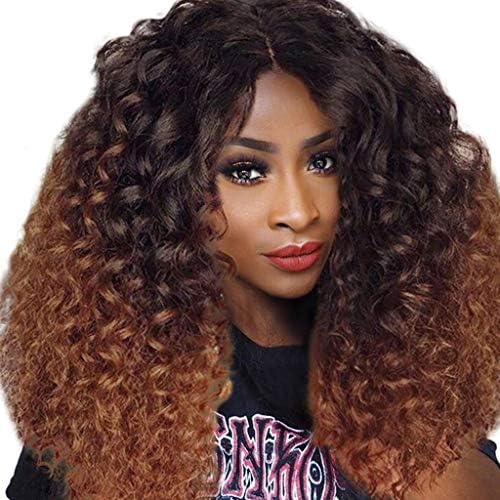 Luoluoluo Women Fashion Lady Gold Brown Gradient Short Curls Hair Cosplay Party Wig Black Women Natural Hair Wig Cheap Wig Cornrow Wig Gradient Wig Fluffy Wig Dark Root Wig Vintage Wig