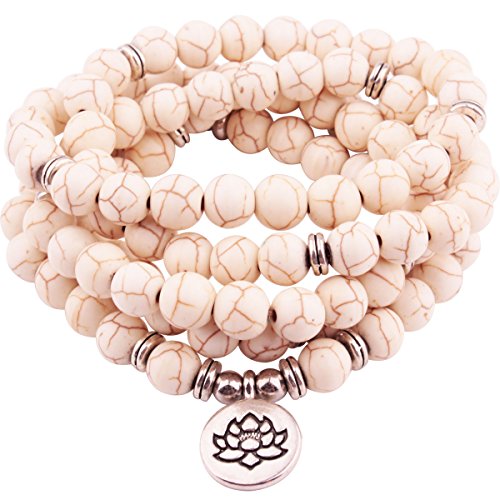 GVUSMIL 108 Mala Beads Wrap Bracelet for Yoga Bracelets Mala Beads Bracelet White