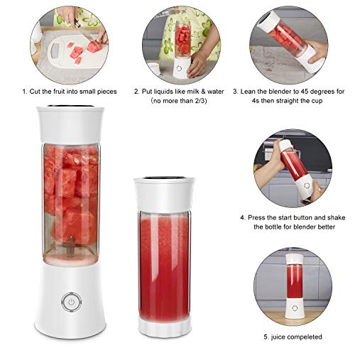 Portable Blender, Personal Smoothie and Shake Blender, Mini Blender, Electric Shaker Bottle with USB Rechargeable for Travel Outdoor and Home Kitchen (FDA, BPA free)