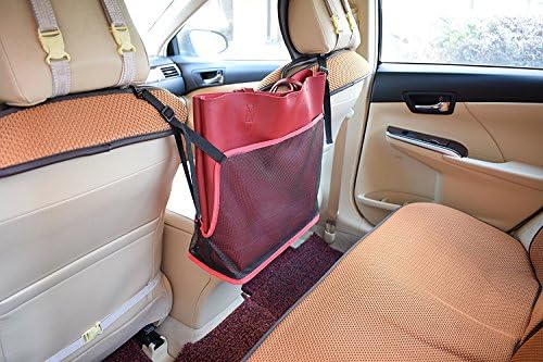 ROLSCALER Car Mesh Organizer Handbag/Purse Holder Large Capacity Driver Storage Netting Pouch Barrier for backseat Pet or Kids (Red+Black)