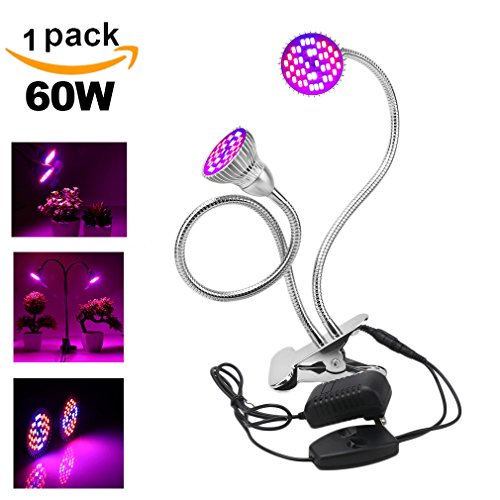 EnerEco Dual Head LED Grow Light, 60W Full Spectrum Desk Clip Plant Lamp Bulb with Double Flexible Gooseneck and Individual Switch for Home Office Indoor Plants Hydroponic Greenhouse,AC85-265V