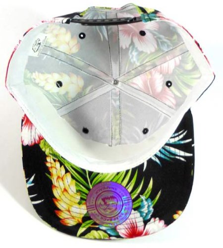 All Over Hawaiian Print Snapback Hat Cap Flat Bill Floral Black #2