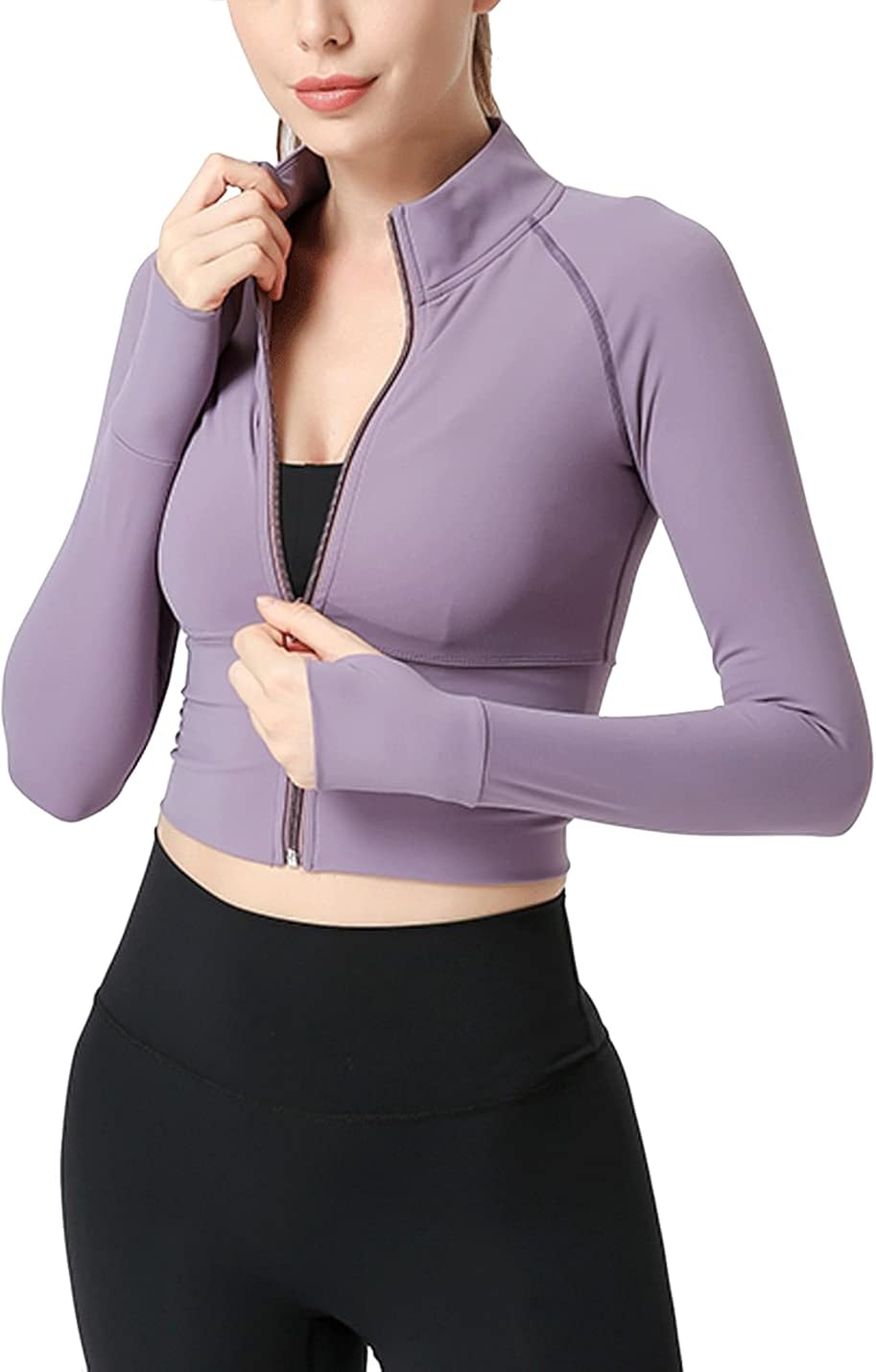 Gnveub Women's Cropped Workout Yoga Jackets Full Zip