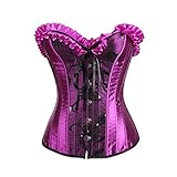 Zhitunemi Women's Satin Steel Boned Waist Trainer Corset Lace Up Boned Low Back Purple Medium