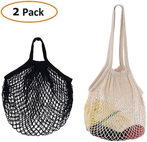 Grocery Bags,2 pack Cotton Net Shopping Tote Ecology Market String Bag Organizer, Mesh Reusable Fruit Storage Handbag Totes