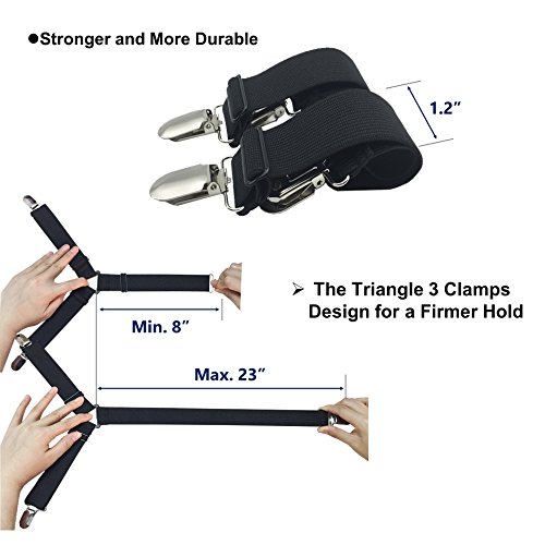 RayTour Bed Sheet Holder Straps, Adjustable Bed Sheet Fastener and 3 Way Mattress Cover Holder Fasteners The Triangle Bed Sheet Keeper with Heavy Duty Grippers Clips (Triangle – Black- Set of 4)