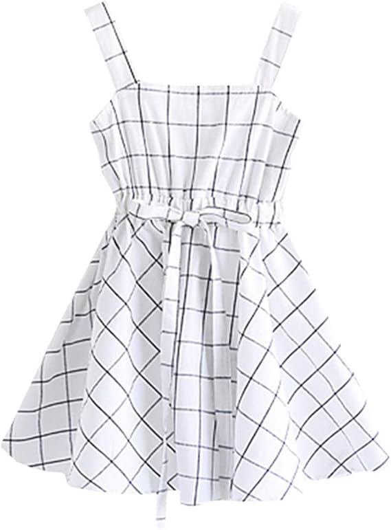 Amazon Milkiwai 女の子 ワンピース 袖なし ノースリーブ ホワイト チェック スカート ガールズ 子供服 キッズ ベビー服 春夏 ワンピース チュニック 通販