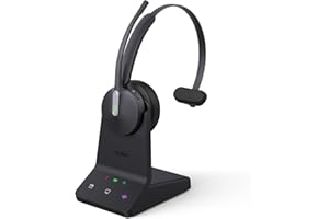 Yealink WH64 DECT & Bluetooth Mono UC Wireless Headset, 606ft Long Range Work Headphones, 3X Noise Cancelling Mic, 26H Calls,Ringtone, Office Single On Ear Headsets (Desk Phone,Laptop,PC,Cellphone)
