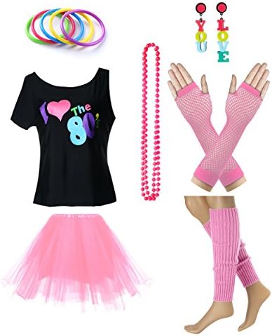 Women's I Love The 80's T-Shirt 80s Outfit Accessories(L/XL,Pink)