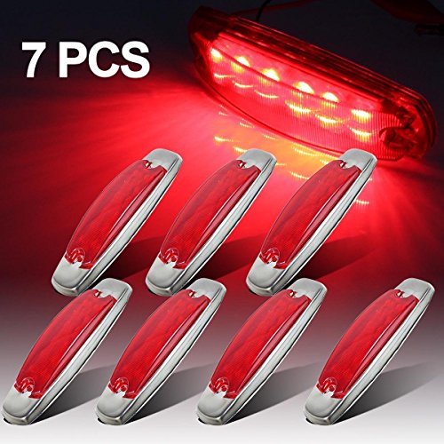Partsam 7x Sealed Peterbilt-style Led Side Marker Clearance Light Red Flat Lens SS Bezel