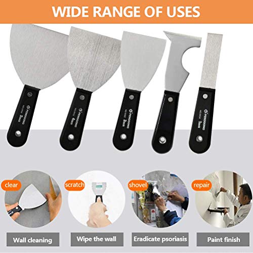 OFNMY- Paint Scraper, 5 in 1Scraper Tool, Putty Knife Set, Drywall Knife, Spackle Knife, Wallpaper Scraper, Painting Tools, Home Repair Tool, Crown Molding Tool, Paint Remover for Wood - Thumbnail 5
