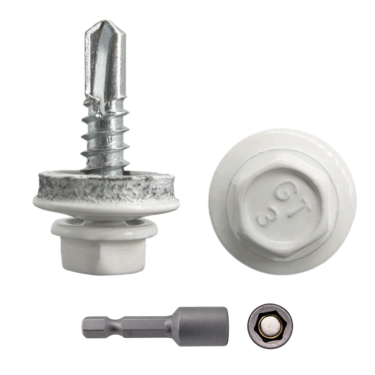 Marcopol (Pack of 150 pcs) Metal Roofing Screws, 4.8 x 19 mm Self-Drilling Screws With EPDM Washers, Painted Hex Washer Head, Sheet Metal Screw (150, RAL 9010), White (RAL 9010)