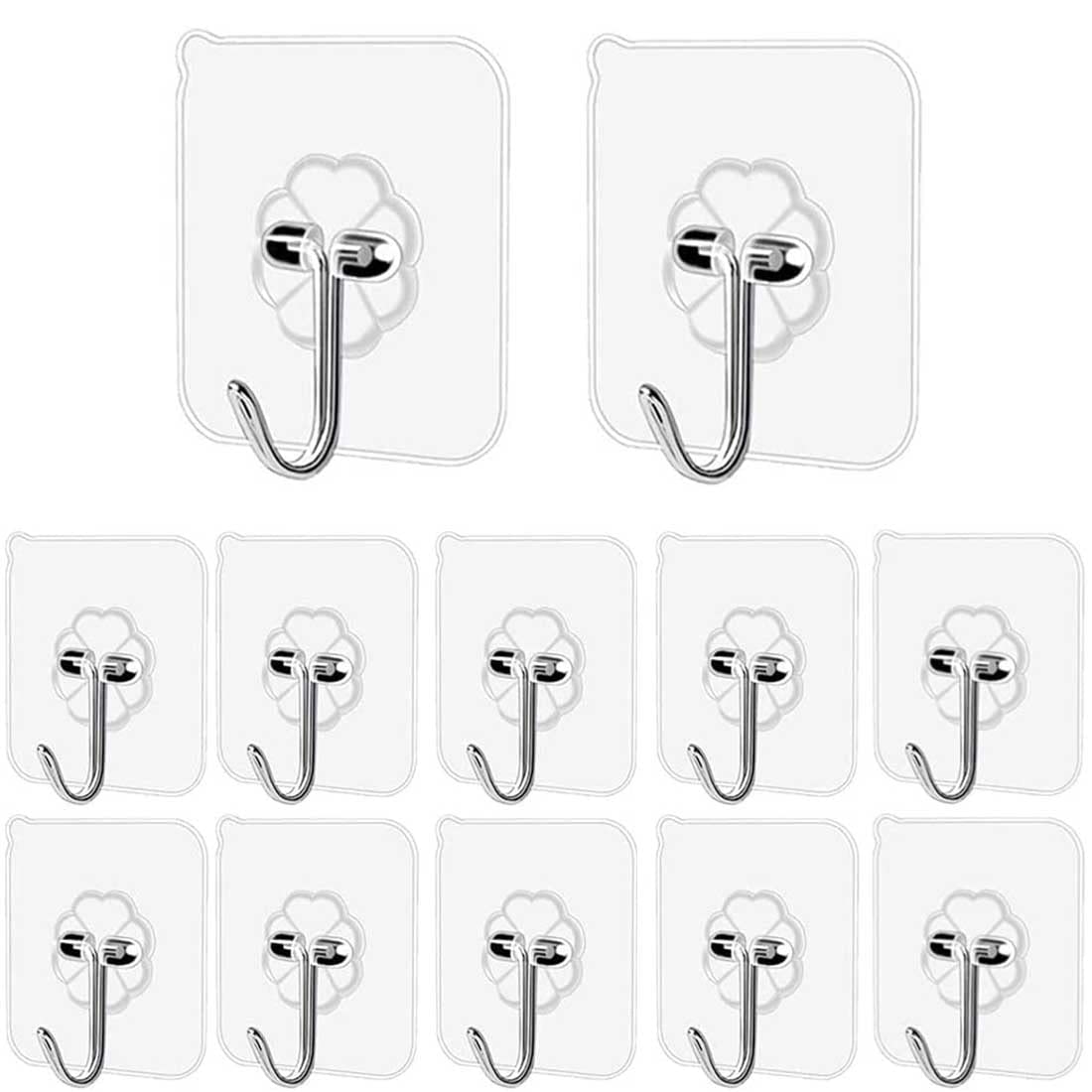Pubiao Self Adhesive Hooks Heavy Duty Anti-Skid Traceless Sticky Hook for Kitchen Bathroom Clothes Office Ceiling Hanger -12 Pack