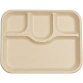 Chuk 4 Compartment Compostable Plates, 25 Pack, 12 x 9.5 Inch | Heavy duty bagasse divided meal trays for meal prep, school lunch, catering, buffets &amp; parties; PFAS free, microwave safe