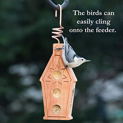 LakeWoodGift Best Homemade Mini House Hanging Bird Suet Feeder for Outdoors with copper hook Wild Birds garden lover gift good quality eucalyptus wood watcher station - Thumbnail 4