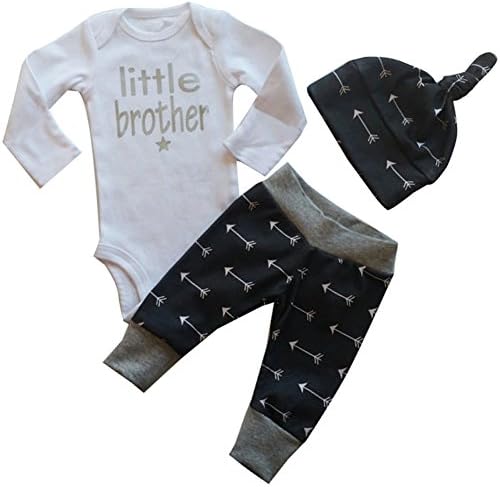 Guogo Baby Boys Little Brother Bodysuit and Pants Leggings with Hat 3pcs Newborn Outfits Set Clothes