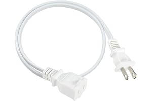 2FT Polarized 2Prong Extension Cord - White Replacement US AC Two Prong 13A 125V Power Extension Cable, Short Small Low Profi