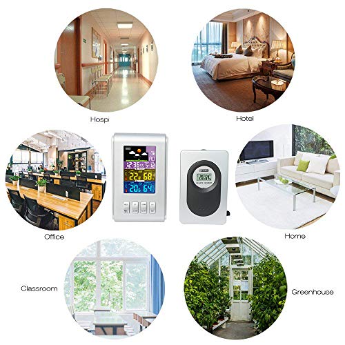 JIMEI Color Weather Station Forecaster with Temperature Humidity Alarm Clock LCD Color Display H103G