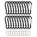 Michael Josh 20PCS Carabiner Caribeener Clips,Small Aluminum Carabeaner Hooks with 10PCS Wire Keychain Cable +20PCS Keyrings Bulk Pack(Black)