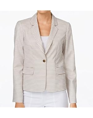 Calvin Klein Womens Petite Striped One-Button Blazer Beige 6P